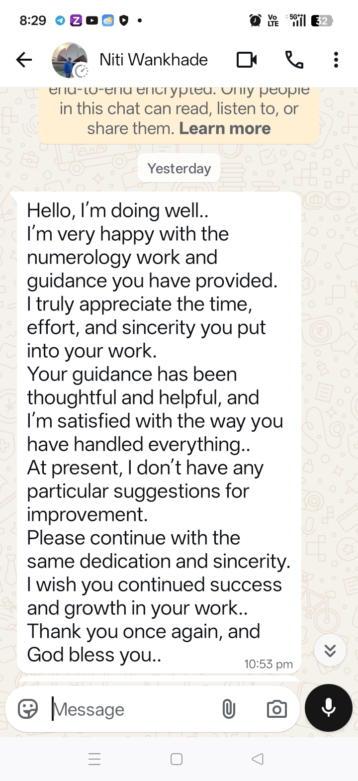 Niti Wankhade WhatsApp review screenshot