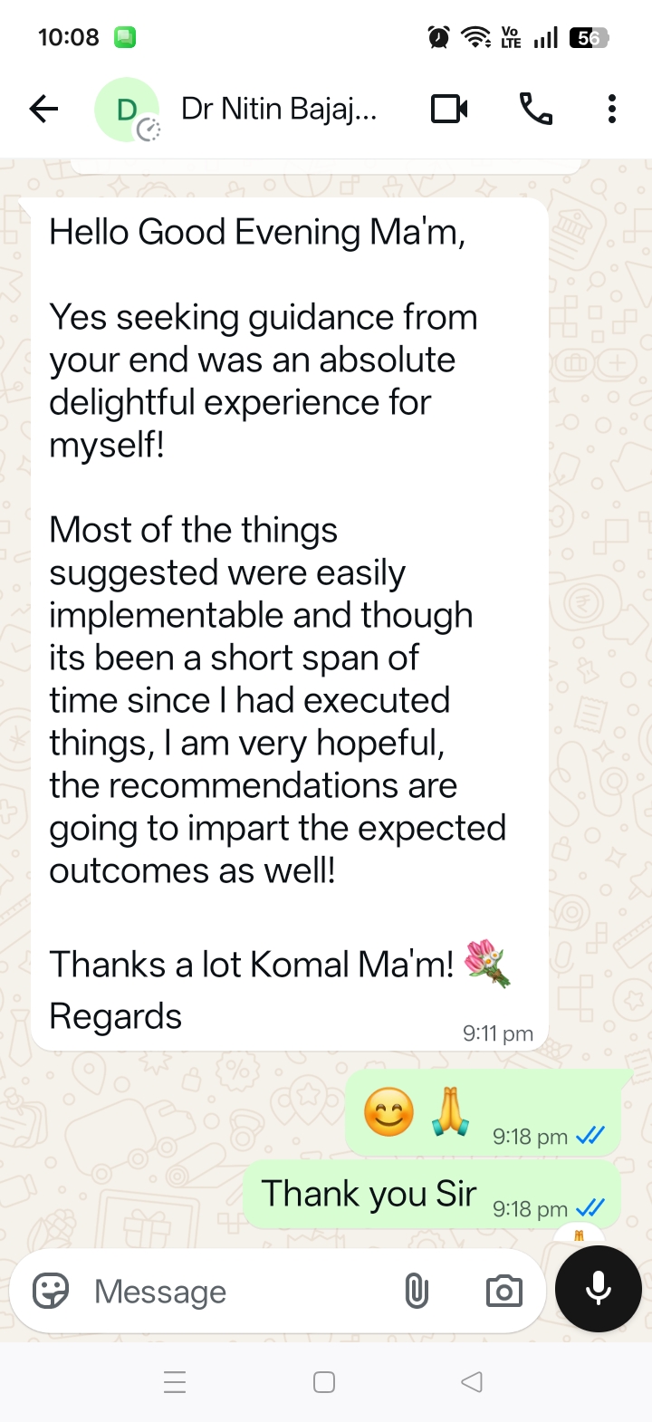 Dr Nitin Bajaj WhatsApp review screenshot